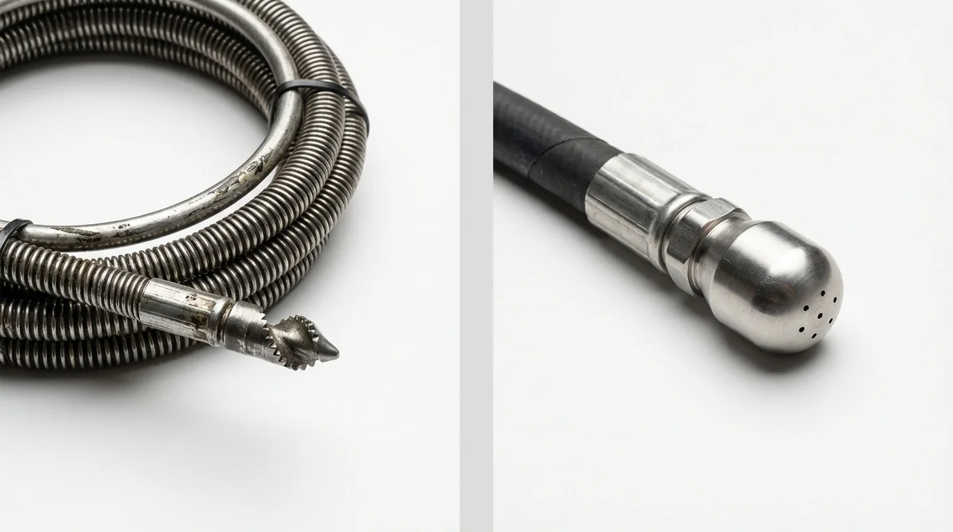 Drain snake cable and hydro jetting nozzle used for drain cleaning in Cherokee, OK