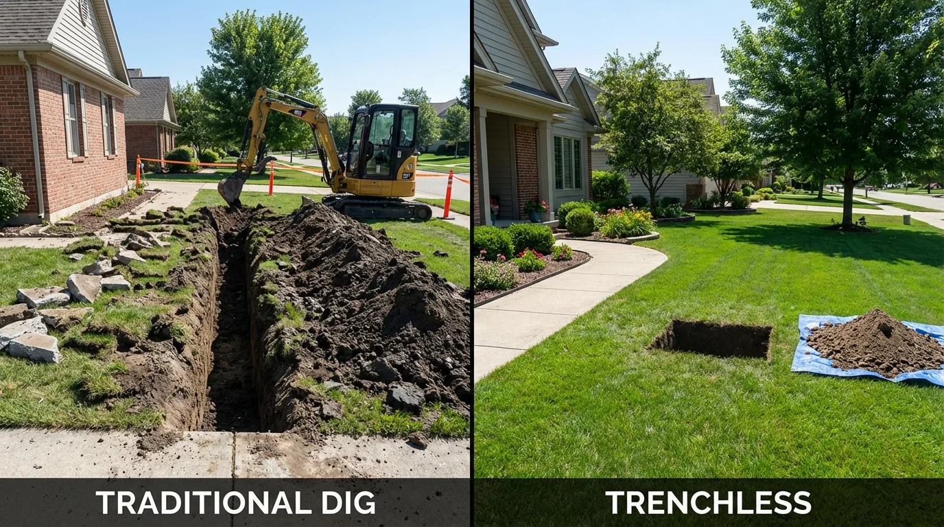 Trenchless sewer repair with minimal yard damage versus traditional excavation in Cherokee, OK